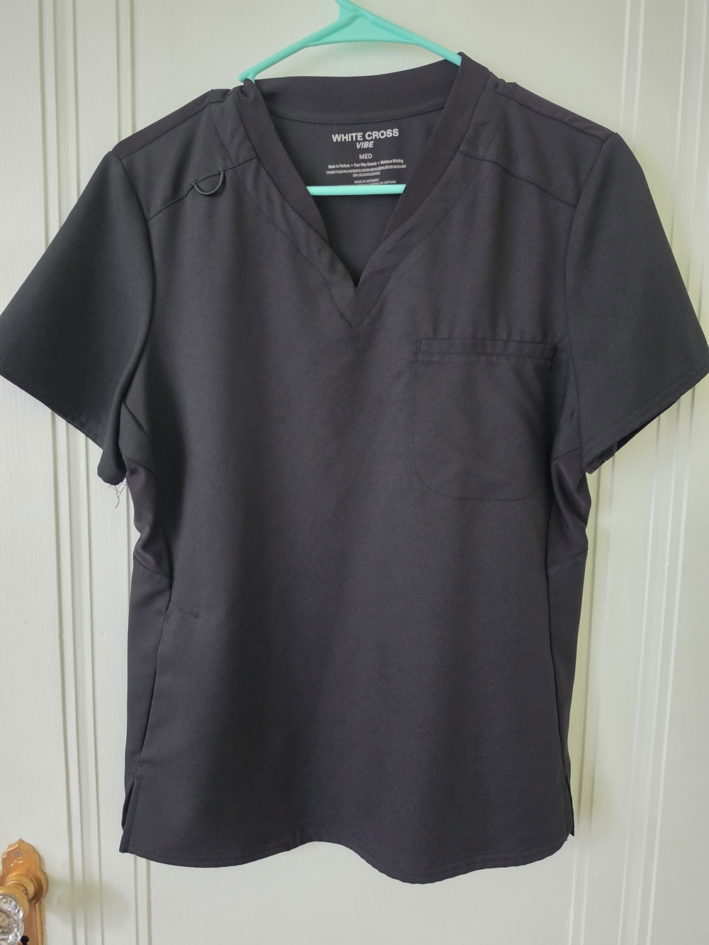 White Cross Black V-neck Scrub Top